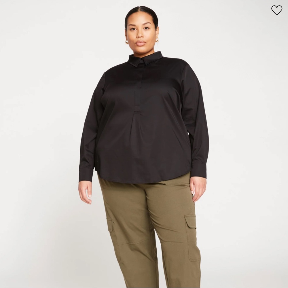 Universal Standard Stretch Popover Blouse Shirt Long Sleeve Workwear Black